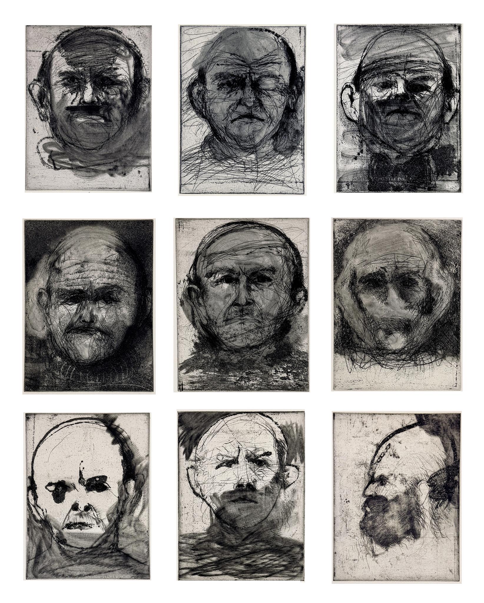 The Dartmouth Portraits aer reworked plates from an earlier drypoint self portrait series done in 1971. For the second set, Dine used the same plates, the same theme and, in most cases, a similar image size and position. The 1971 Self Portrait