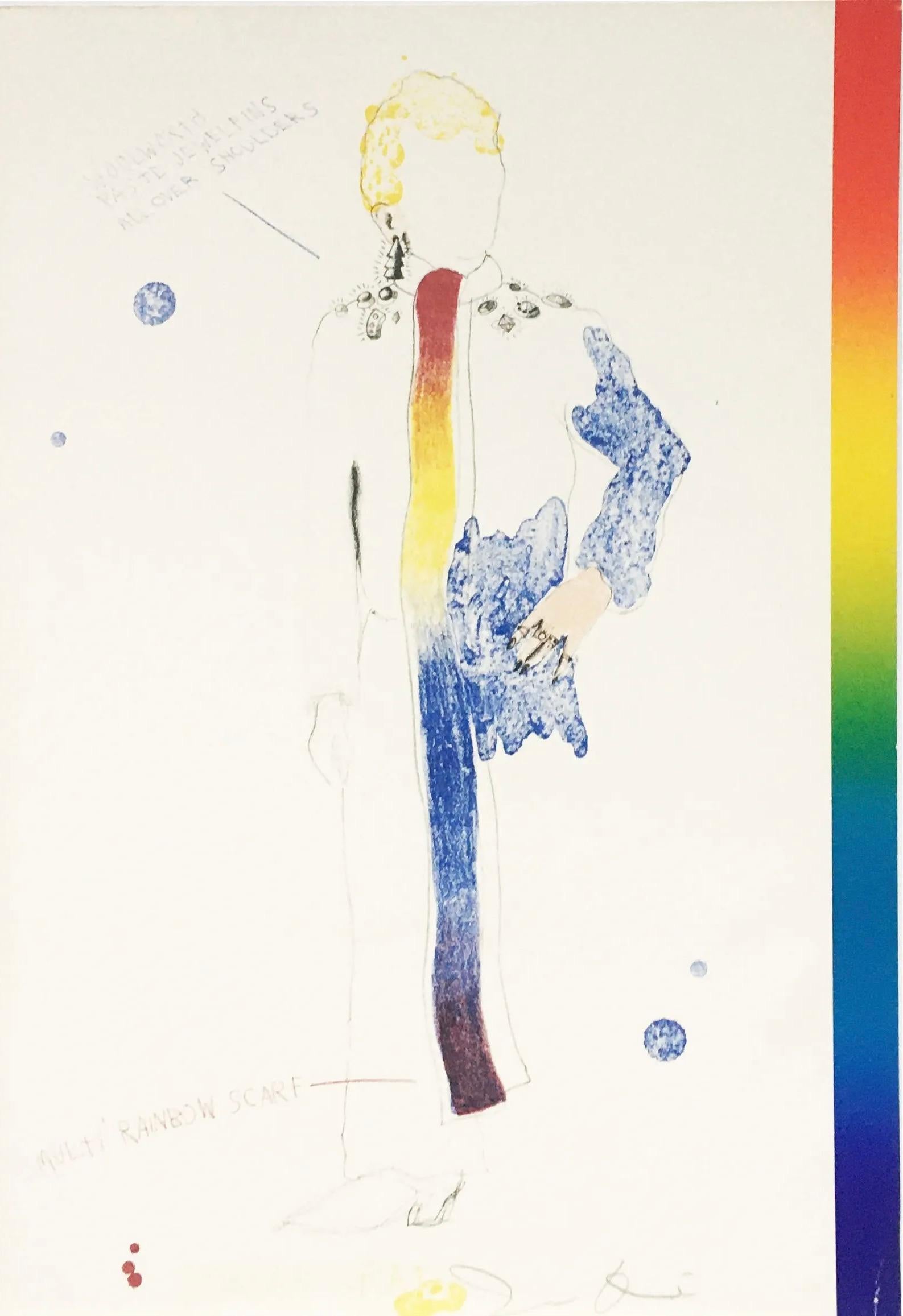 Dorian Gray in Multi Rainbow Scarf - Print by Jim Dine