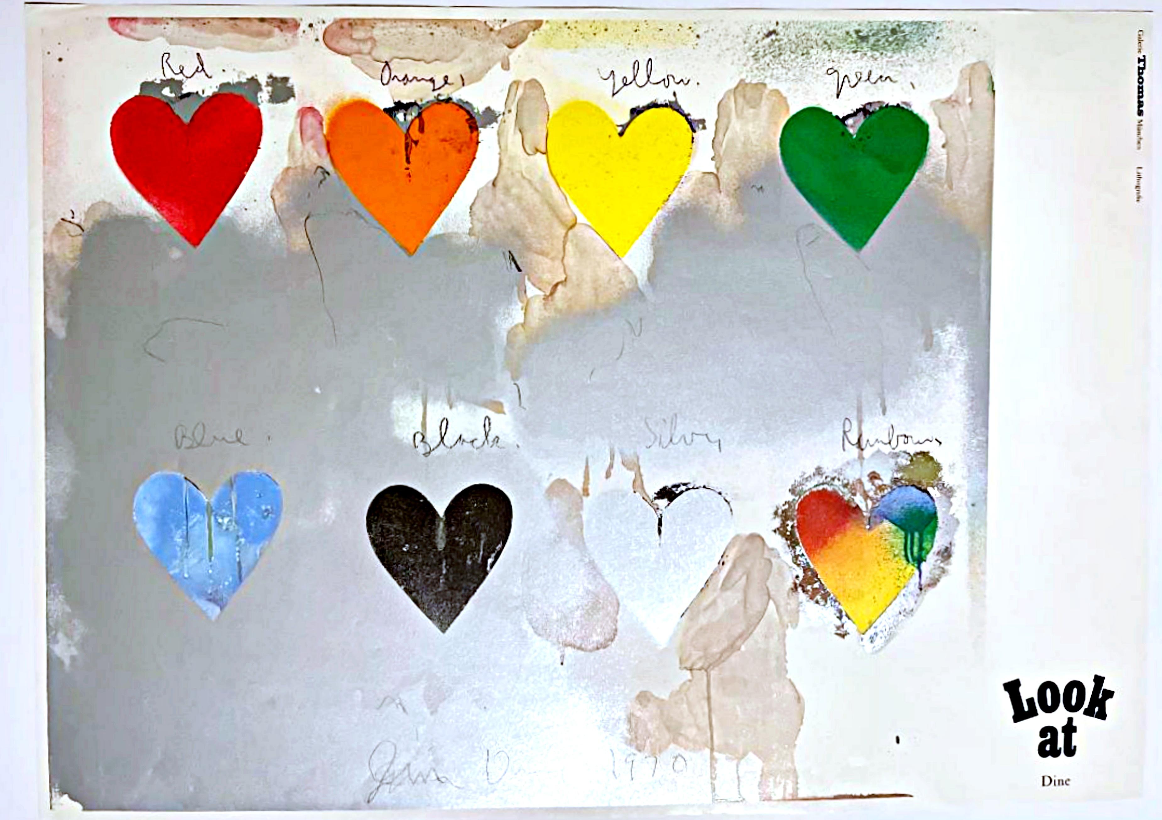 Jim Dine Abstract Print - Eight Hearts (7 Colored & 1 Rainbow Heart) -Original limited ed. European poster