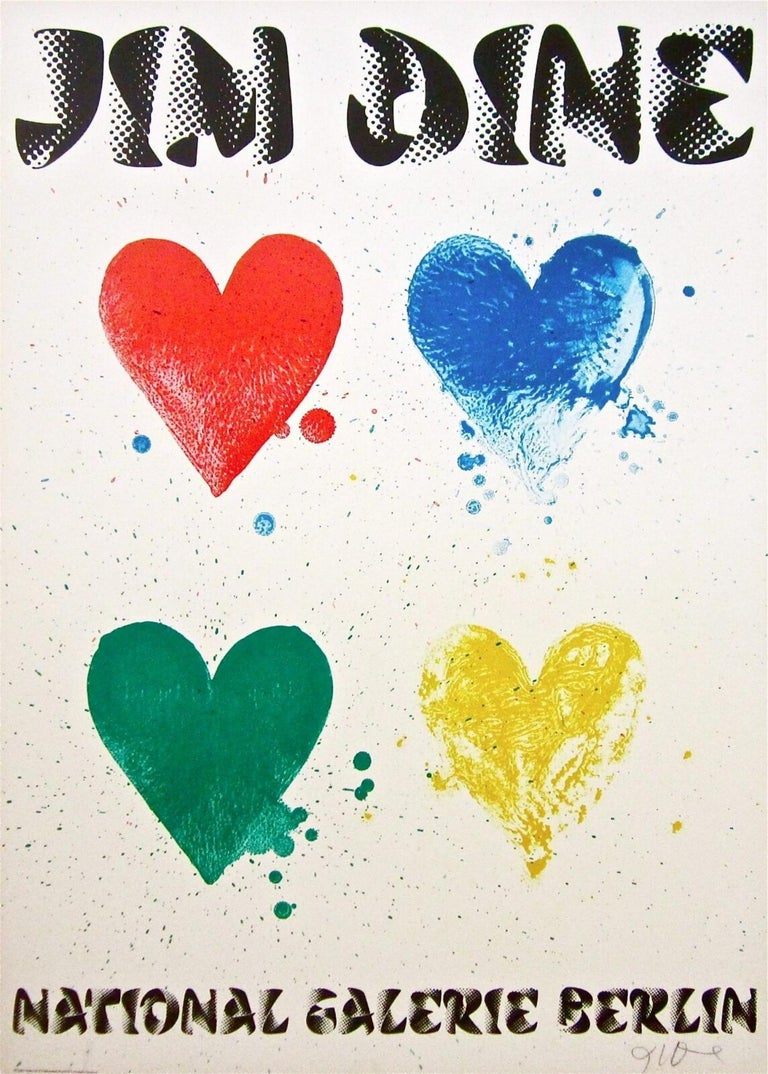 Jim Dine Animal Print - Four Hearts, 1971 Exhibition Offset Lithograph on Arches Paper - SIGNED