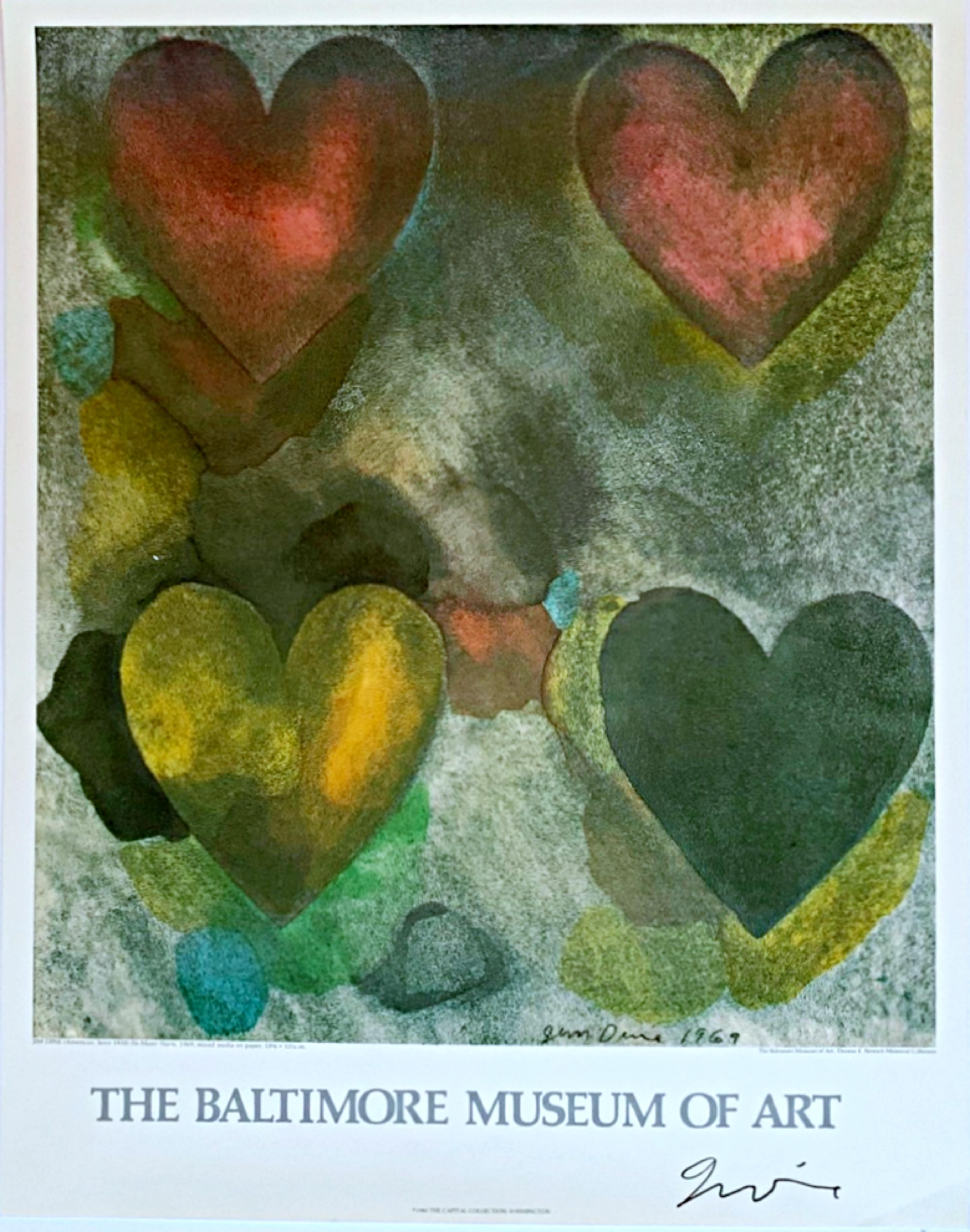 Jim Dine
Hearts (Hand Signed), 1983
Offset lithograph
28 × 22 inches
Boldly signed in black marker on the front
Unframed
This vintage hand signed 1983 poster depicting Jim Dine's painting Flo Master Hearts in the permanent collection of the