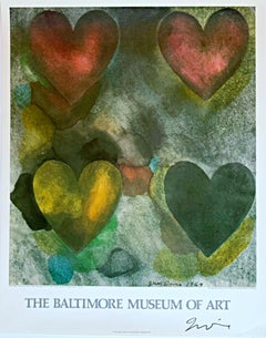 Vintage Four Hearts, rare poster, The Baltimore Museum of Art  (Hand Signed by Jim Dine)