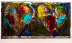 Jim Dine Blue Point Unique Hand Painted Lithograph Signed Two Hearts