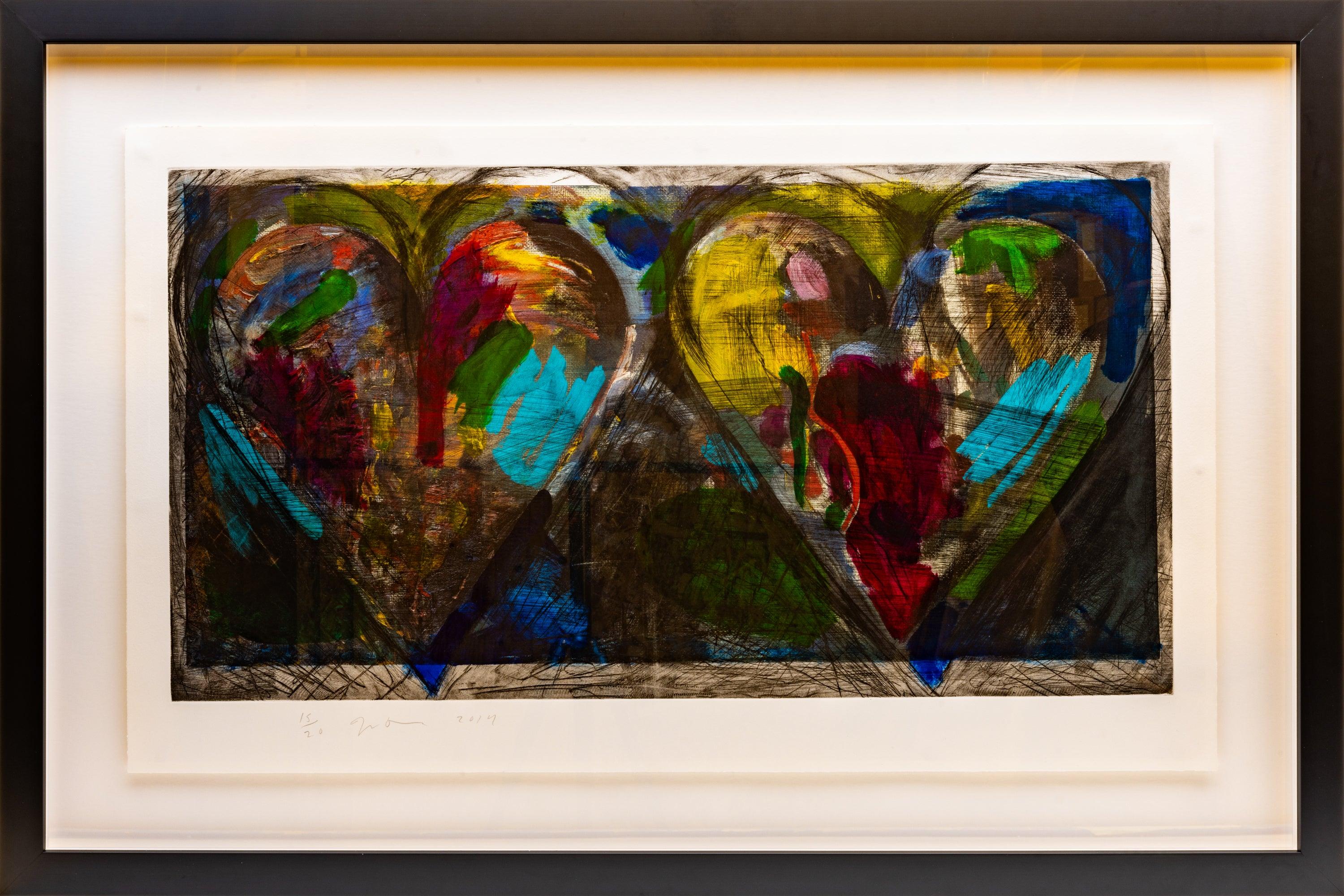 Jim Dine Blue Point Litografia unica dipinta a mano firmata Due cuori
