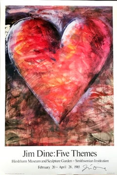 Retro Jim Dine: Five Themes Limited edition red heart poster (Hand Signed by Jim Dine)