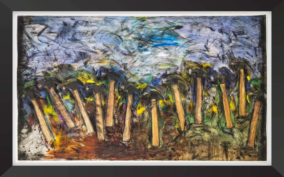 Jim Dine Running Hammers in a Landscape Hand Colored Screenprint Edition of 18