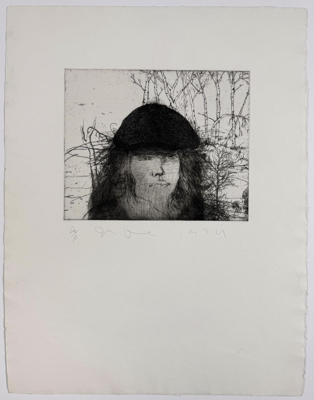 Jim Dine Autorretrato con gorra plana (maleza) cuarto estado con plantas flores en venta 1