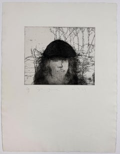 Jim Dine Self Portrait in a Flat Cap (weeds) fourth state with plants flowers