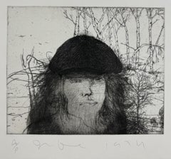 Jim Dine Autorretrato con gorra plana (maleza) cuarto estado con plantas flores