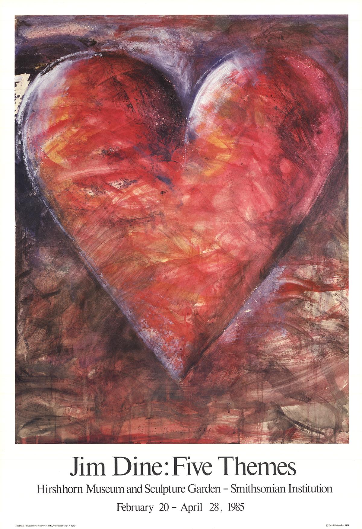 Poster for the Jim Dine exhibition titled Five Themes which was held at Hirshorn Museum and Sculpture Garden - Smithsonian Institution from Feb - April 1985.
