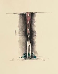 Jim Dine Watercolor Lithograph, Signed, 1973, Ten Winter Tools, Fork