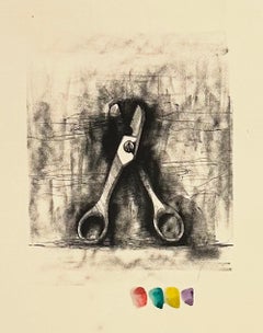 Jim Dine Watercolor Lithograph, Signed, 1973, Ten Winter Tools, Metal Snips