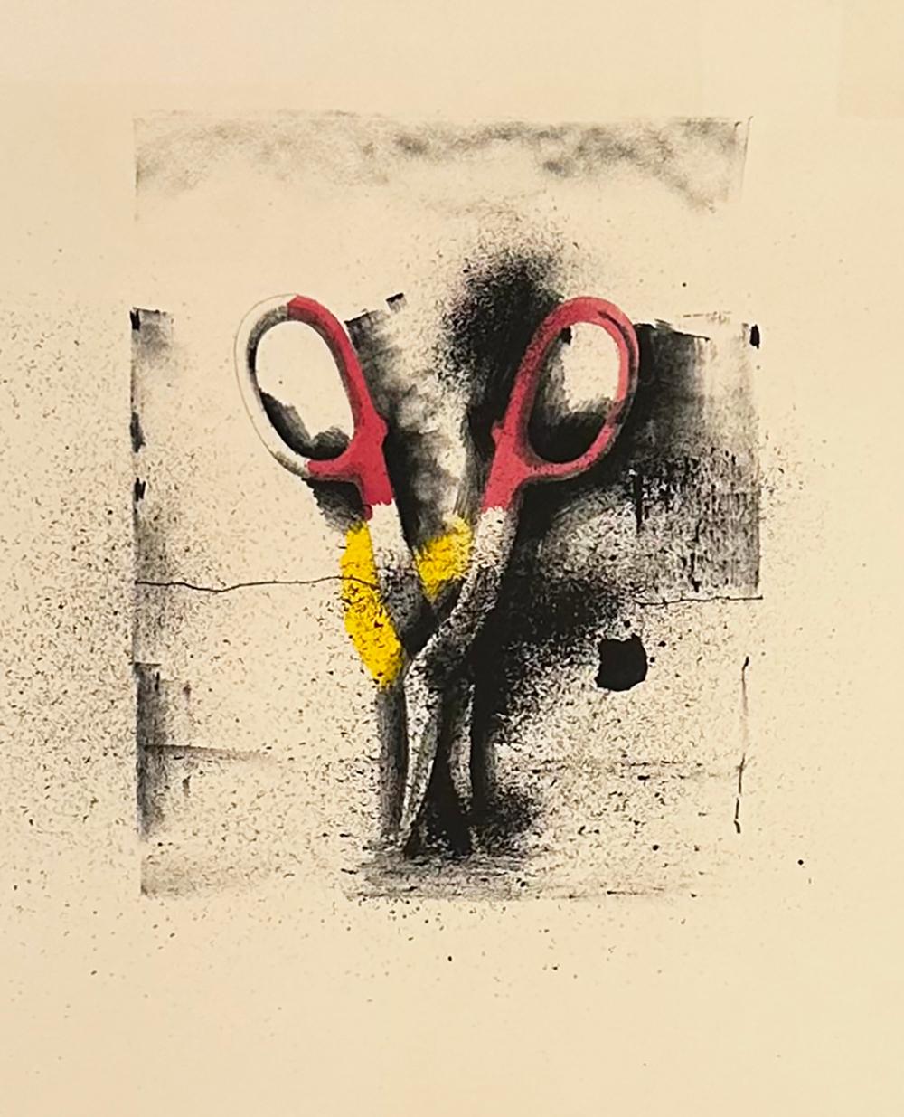 Jim Dine Watercolor Lithograph, Signed, 1973. Ten Winter Tools, Shears