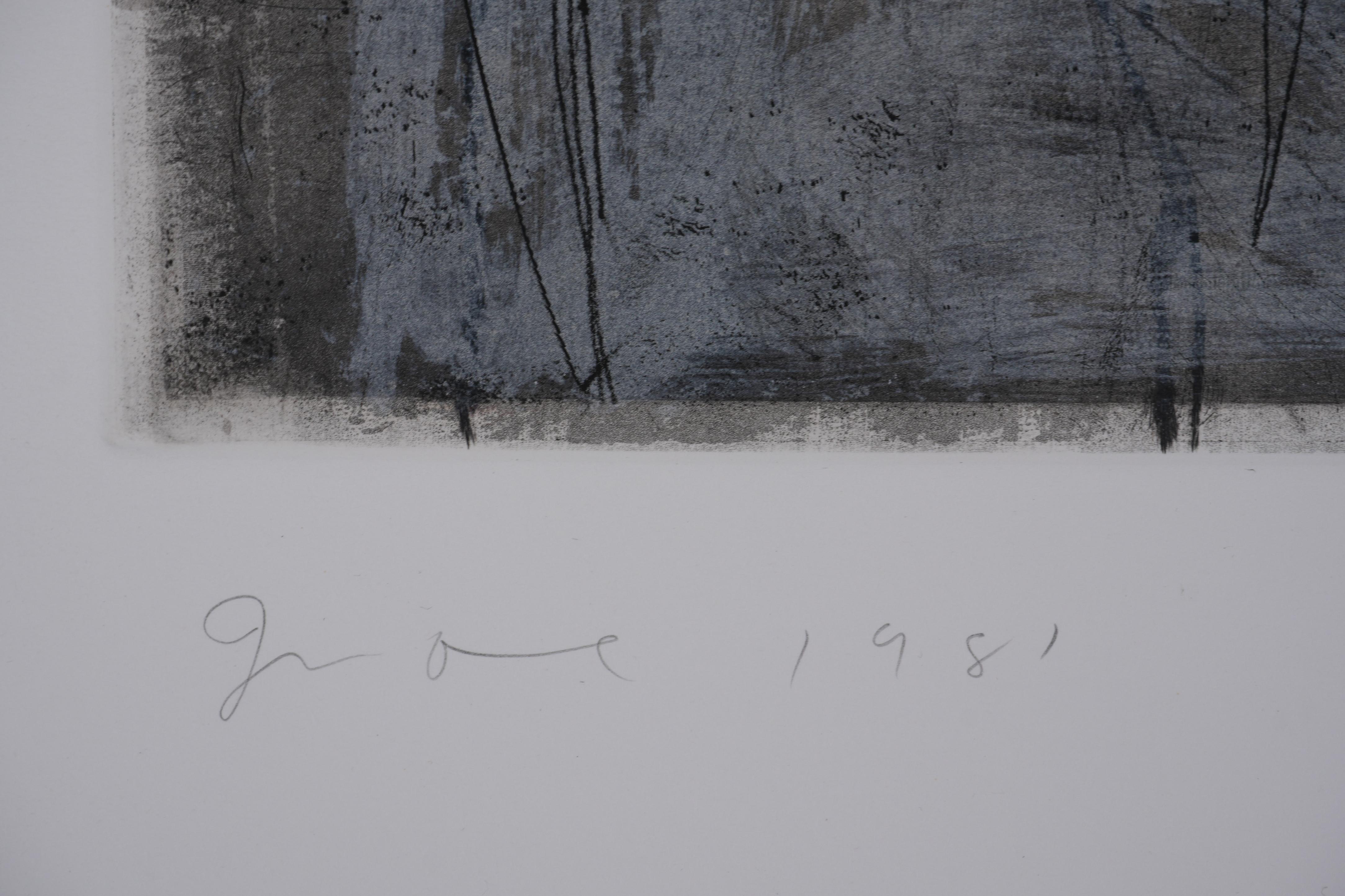 Nancy outside in july XXII (Ten Layers of Grey) - Original handsigned etching - Print by Jim Dine