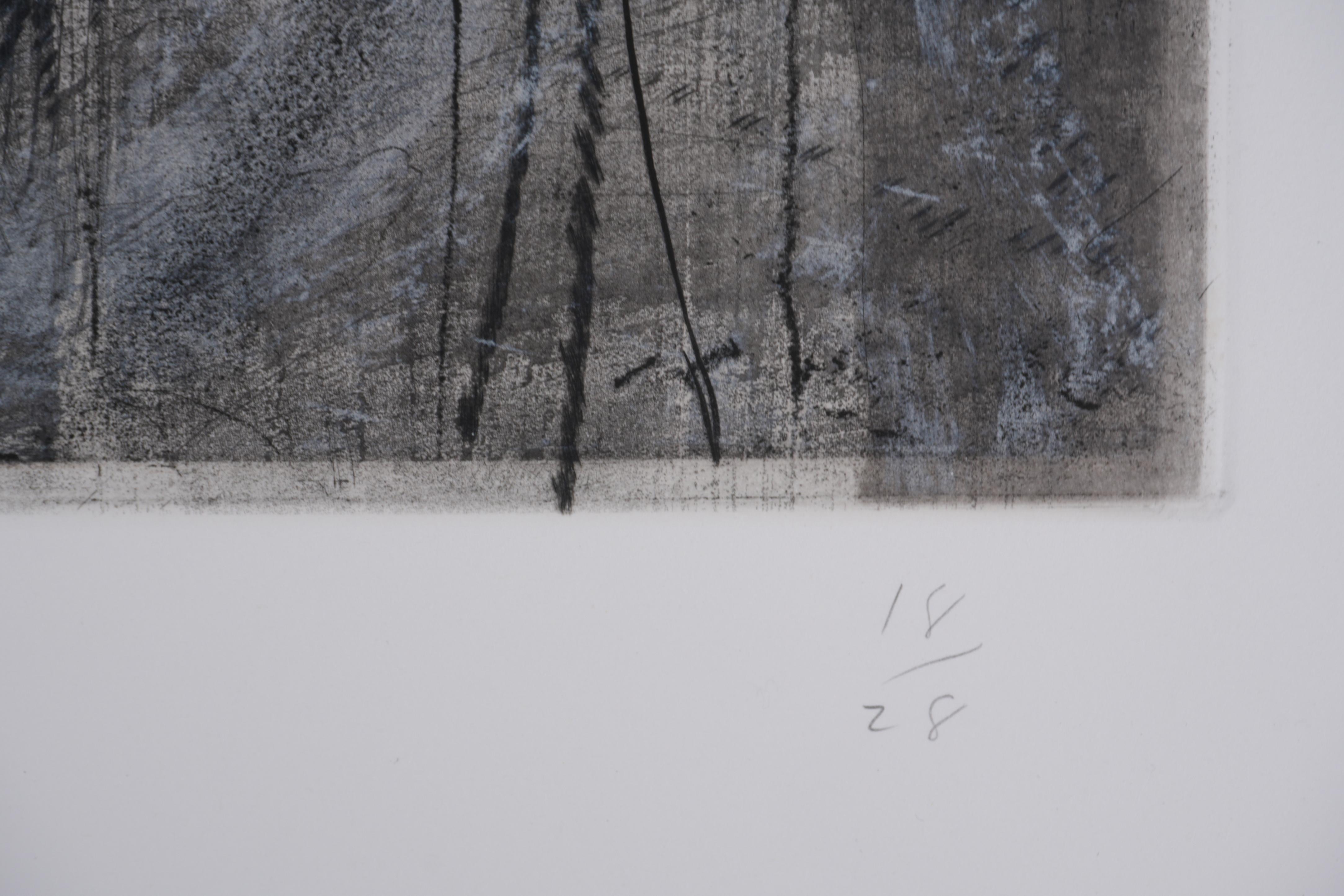 Nancy outside in july XXII (Ten Layers of Grey) - Original handsigned etching For Sale 1