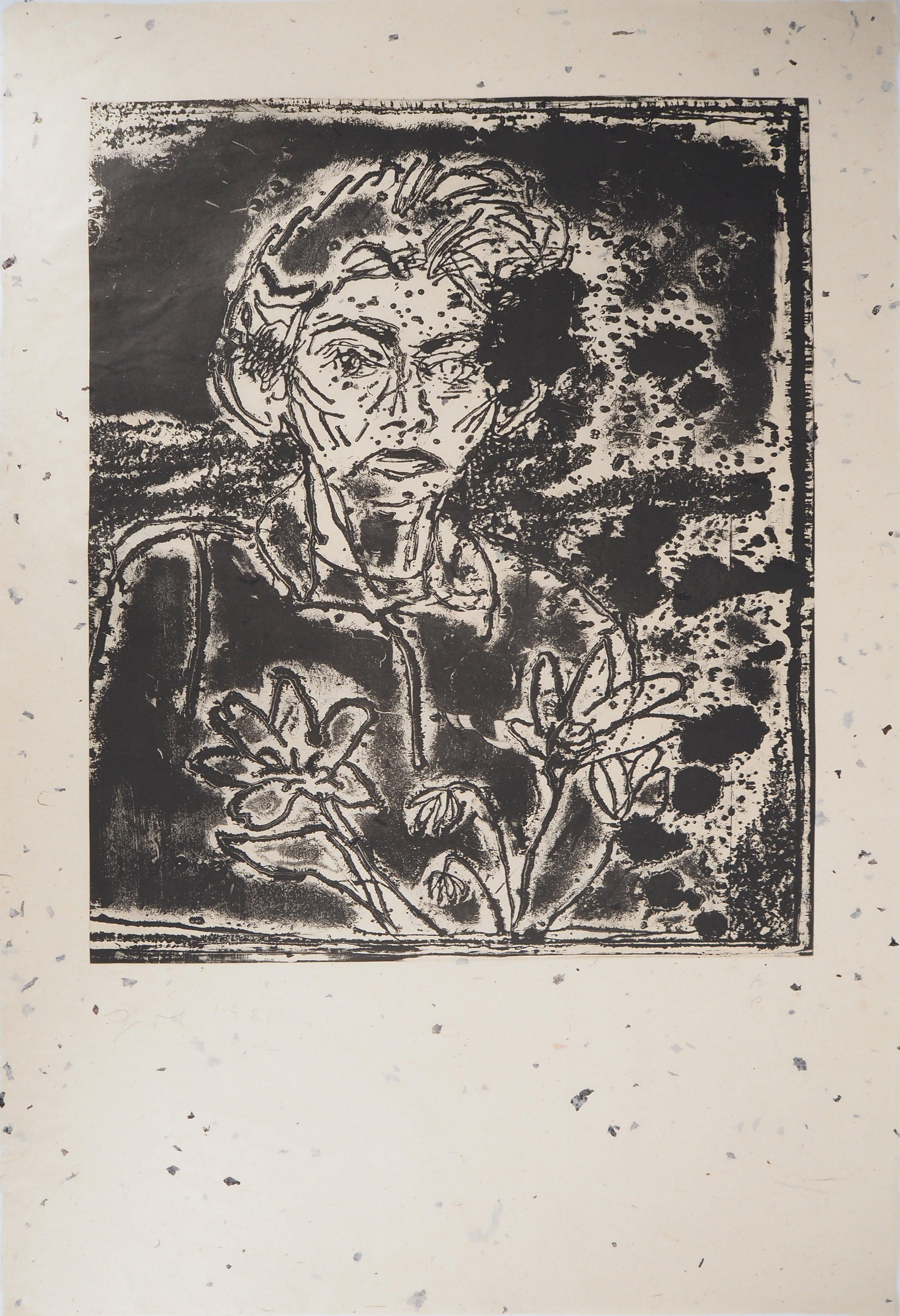 Nancy outside in july XXIII - Original handsigned etching - Print by Jim Dine