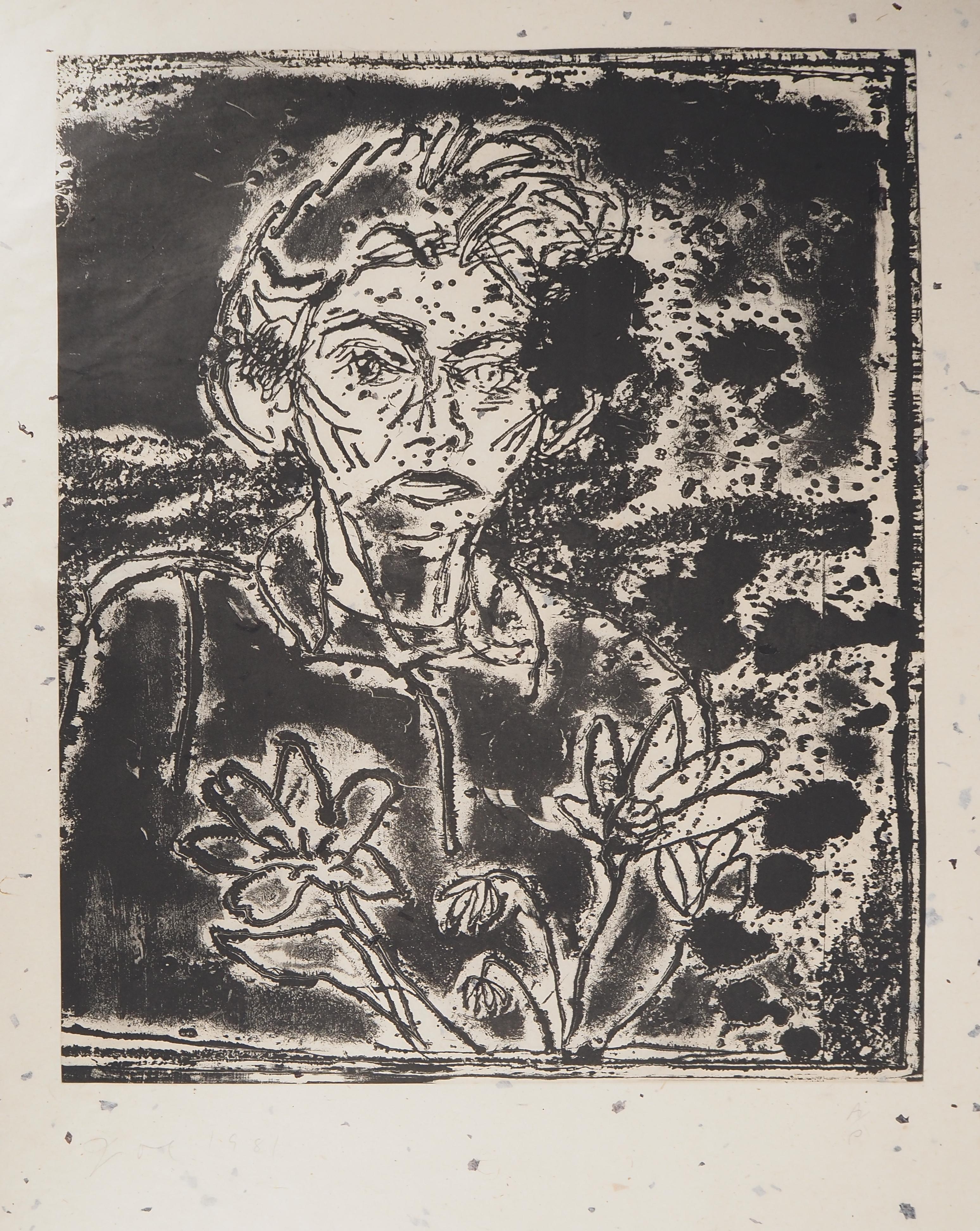 Jim Dine Portrait Print - Nancy outside in july XXIII - Original handsigned etching