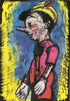 Pinocchio Silkscreen and Woodcut Print, Signed, Pop Art, 2000s