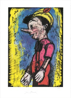 Pinocchio Silkscreen and Woodcut Print, Signed, Pop Art, 2000s