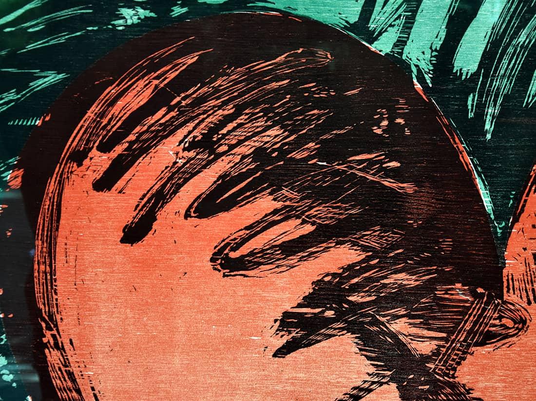 L'un des motifs les plus emblématiques de Jim Dine, l'œuvre romantique Rancho Woodcut Heart illustre l'histoire de l'espoir et de l'amour à travers l'image symbolique d'un grand cœur rouge. Avec le contraste du rouge et du vert, le cœur est mis en