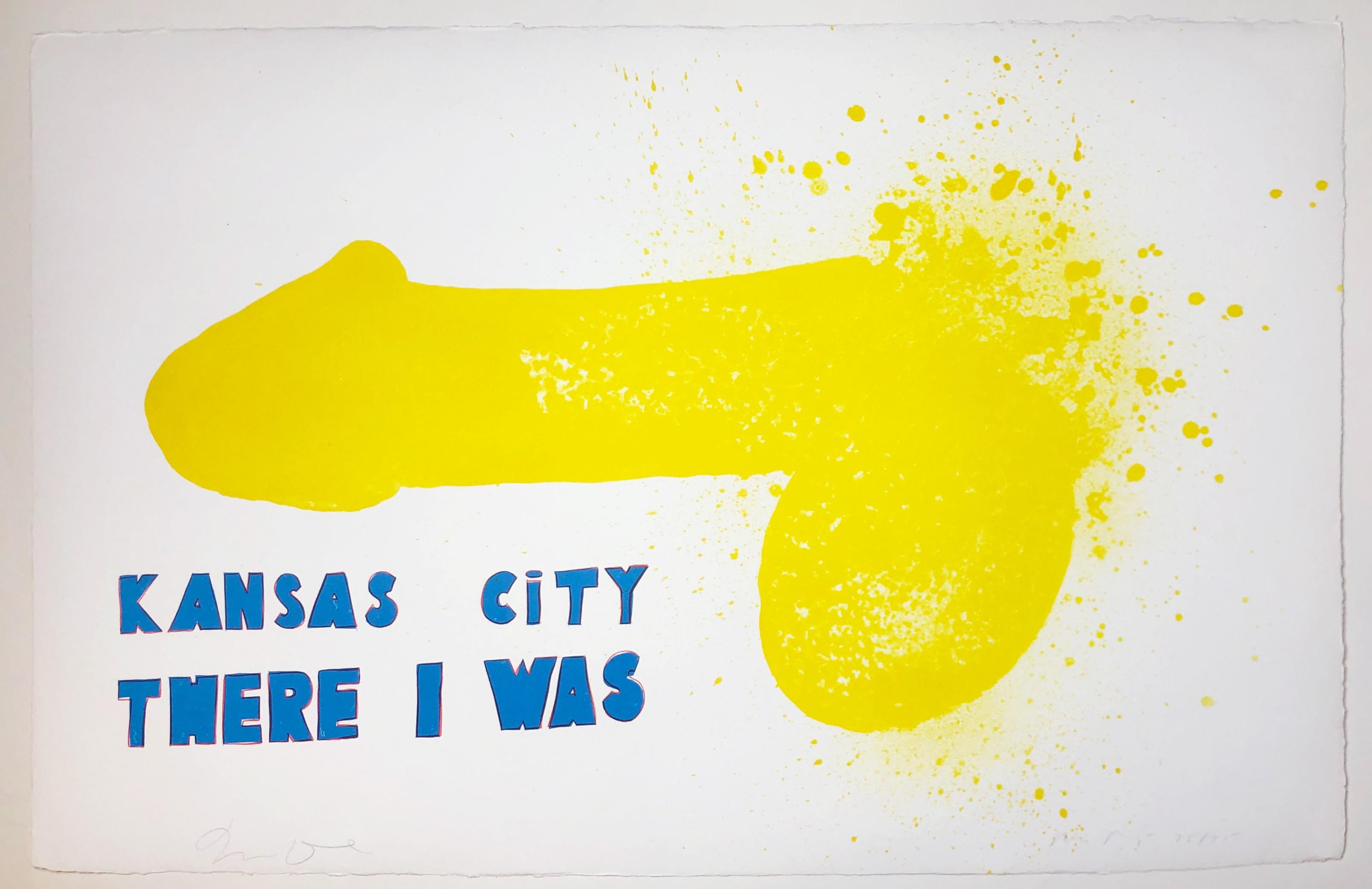 Kansas City There I was (Oo La La) Jim Dine phallic bright yellow poetry print 1