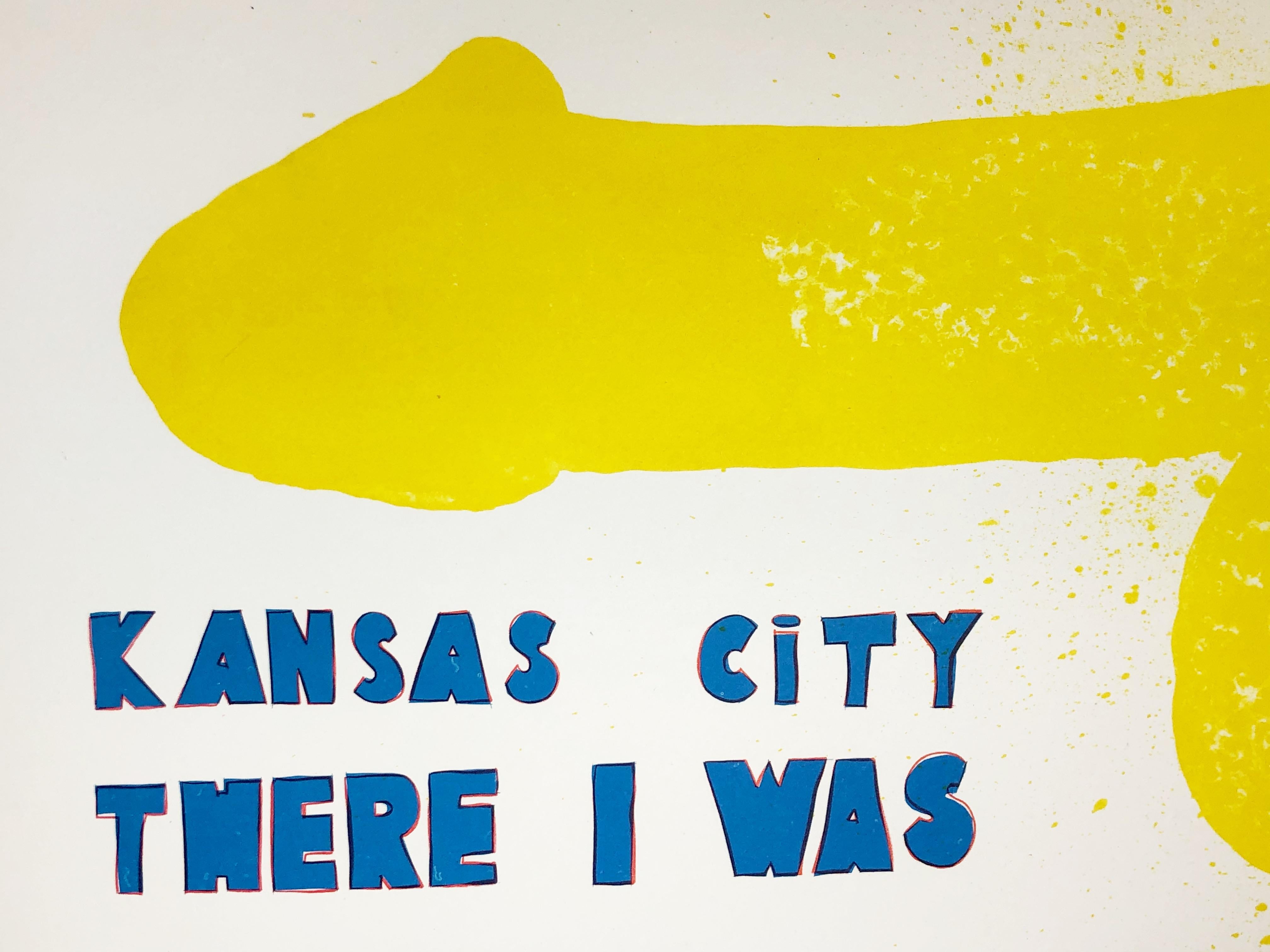 Kansas City There I was (Oo La La) Jim Dine phallic bright yellow poetry print 2