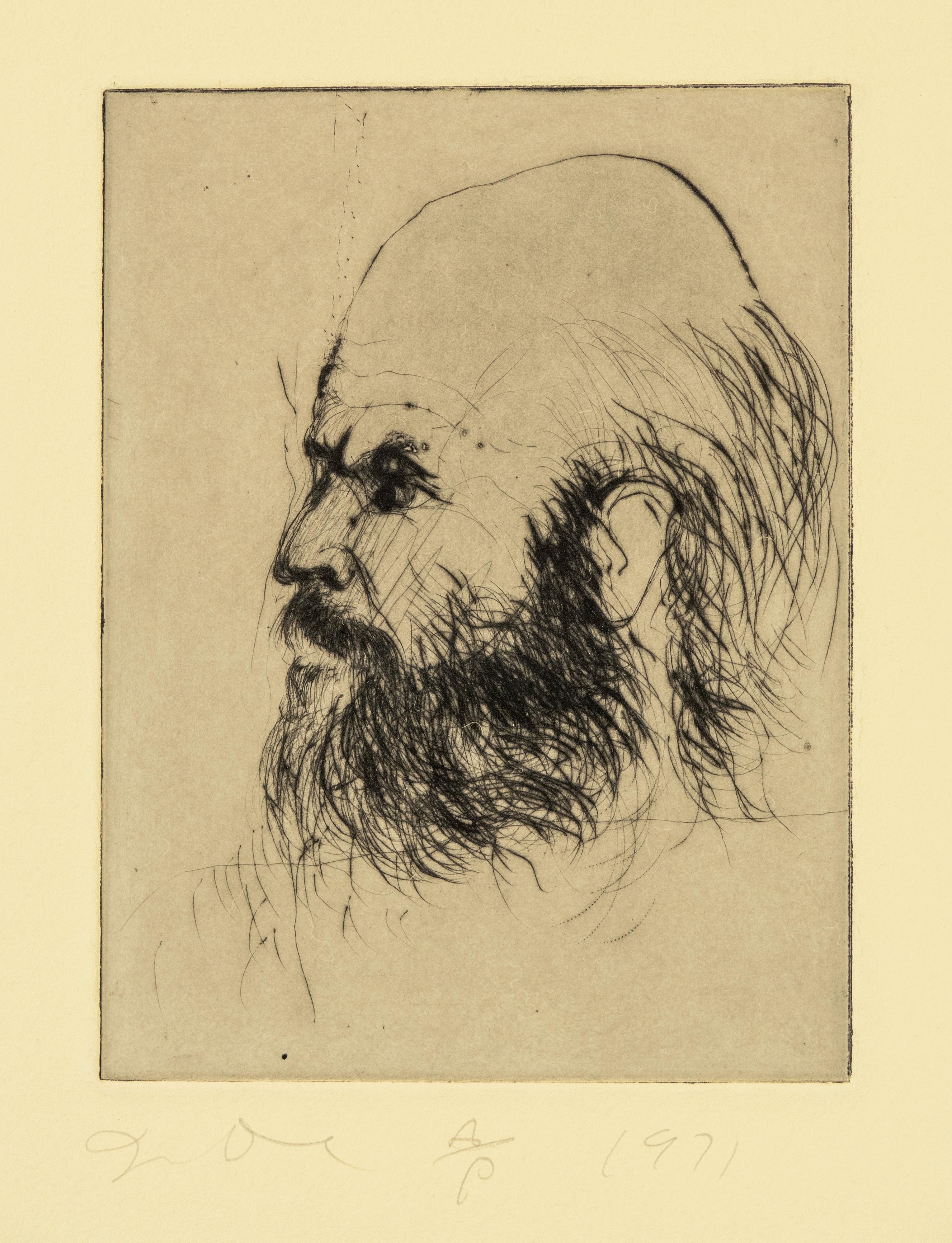 Jim Dine Self Portrait from 'Self Portraits' portfolio old masters style drawing