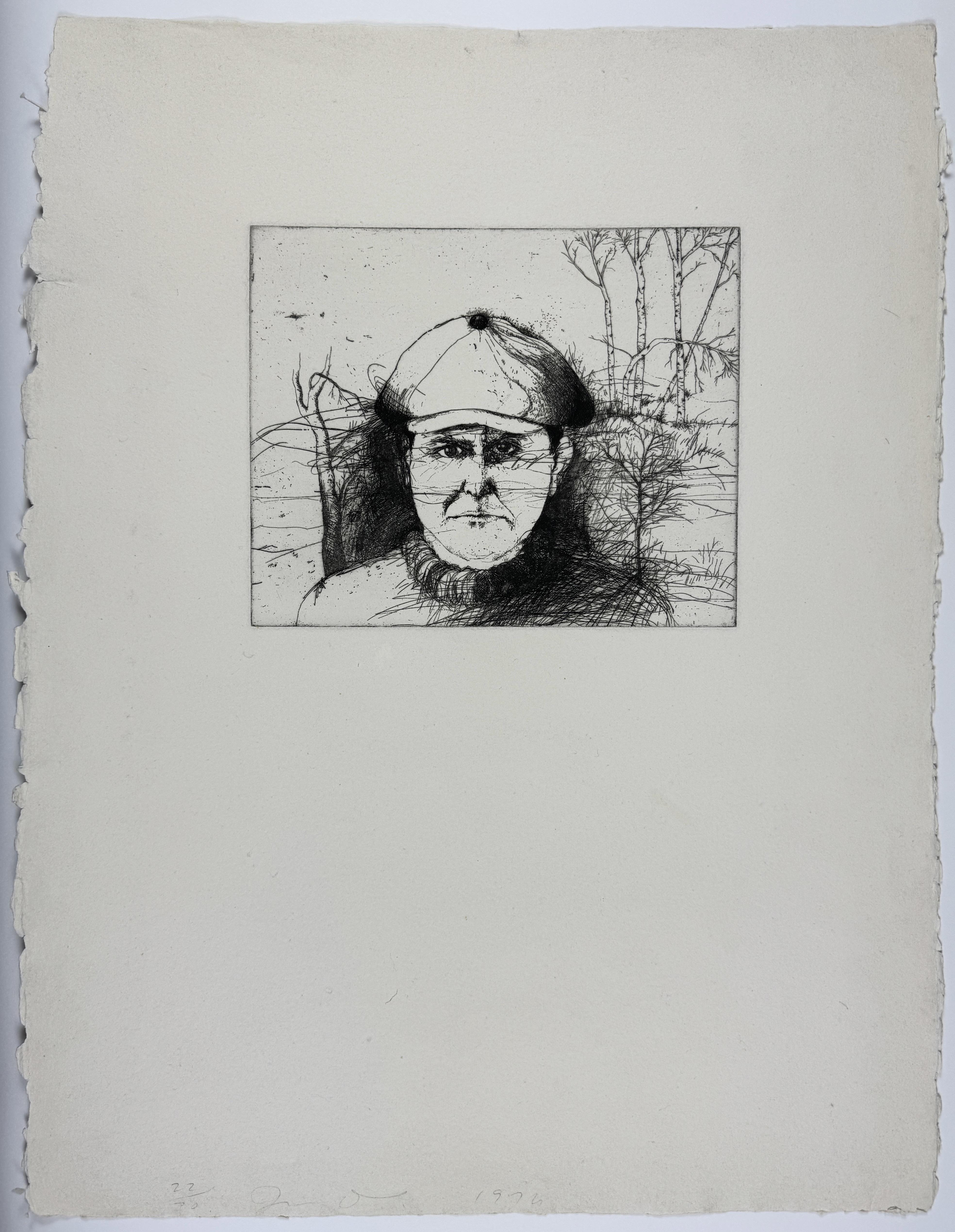Jim Dine Portrait Print - Self Portrait in a Flat Cap (winter) first state 