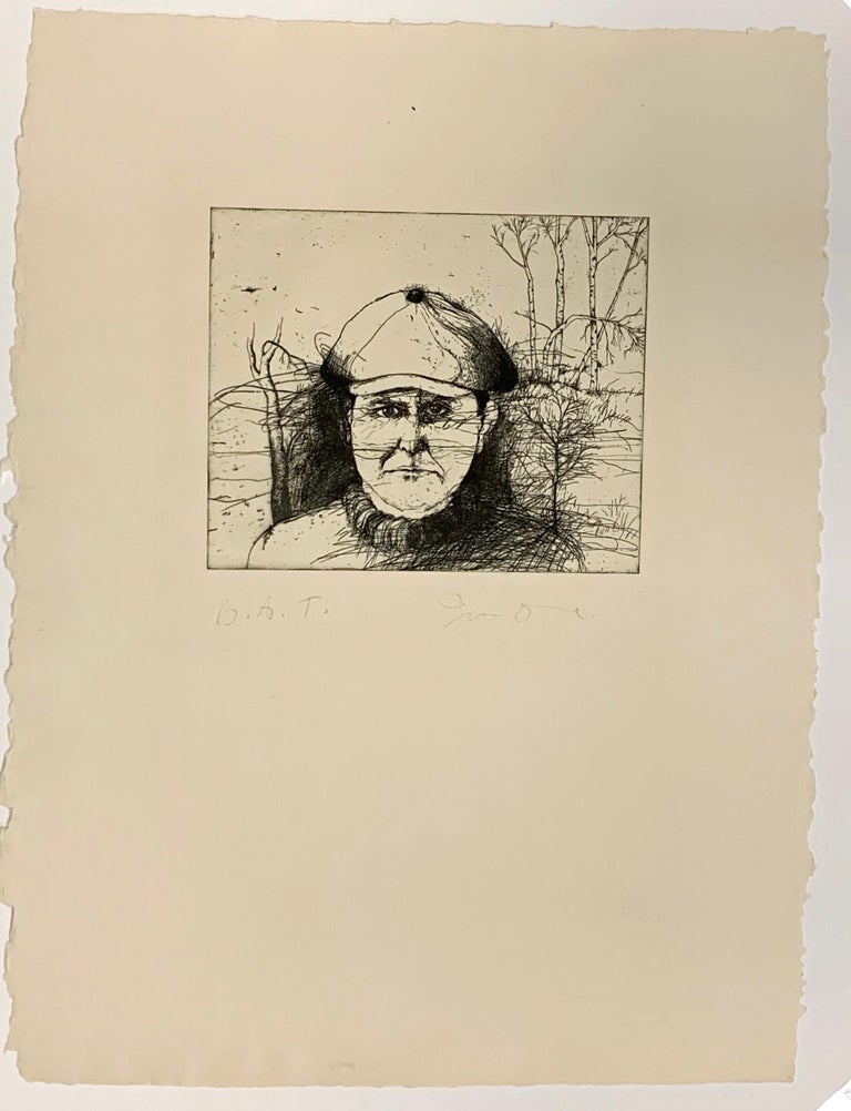 Jim Dine Portrait Print - SELF-PORTRAIT IN A FLAT CAP (WINTER).