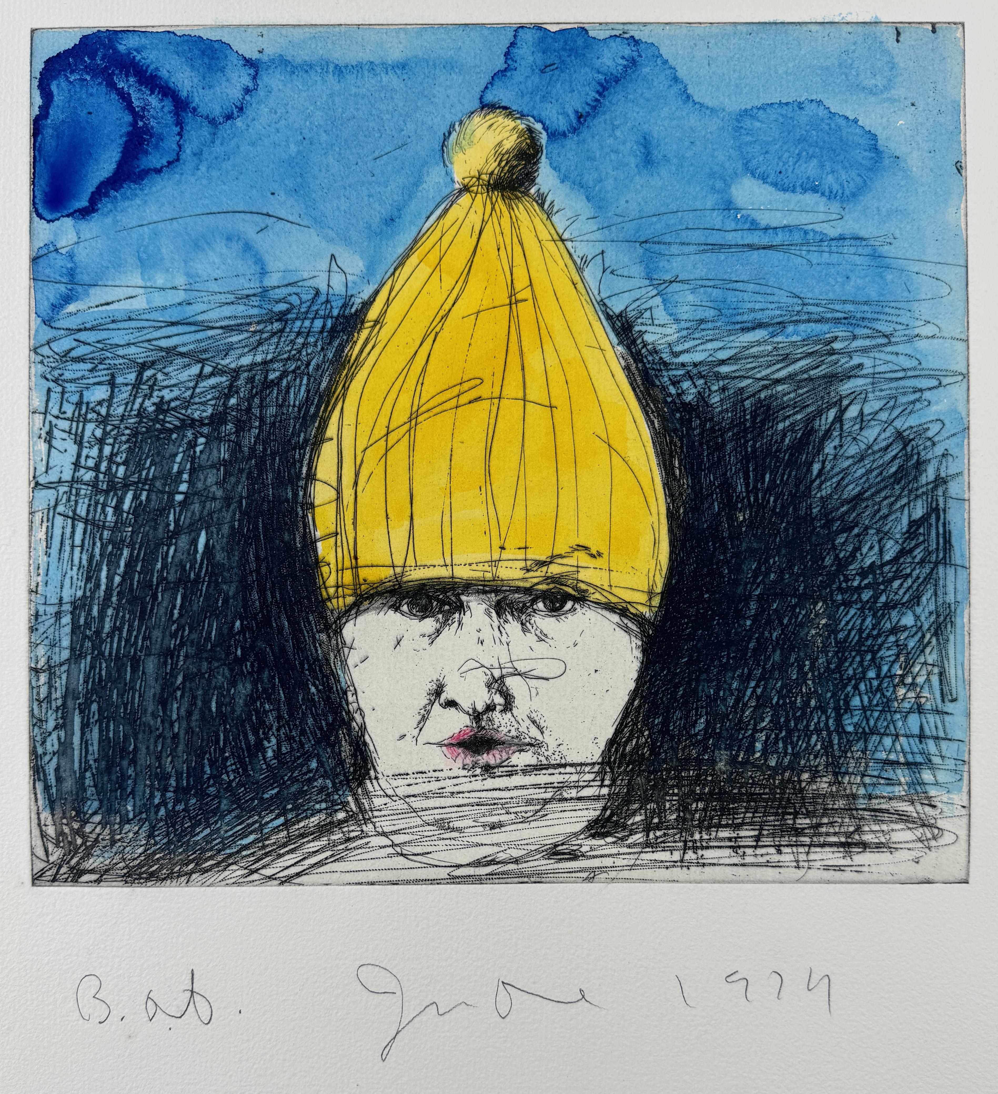 Autorretrato con gorro de esquí (en color) primer estado de Jim Dine aguafuerte pintado en venta 8