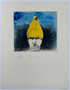 Self-Portrait con cappello da sci (a colori) primo stato di Jim Dine, acquaforte dipinta