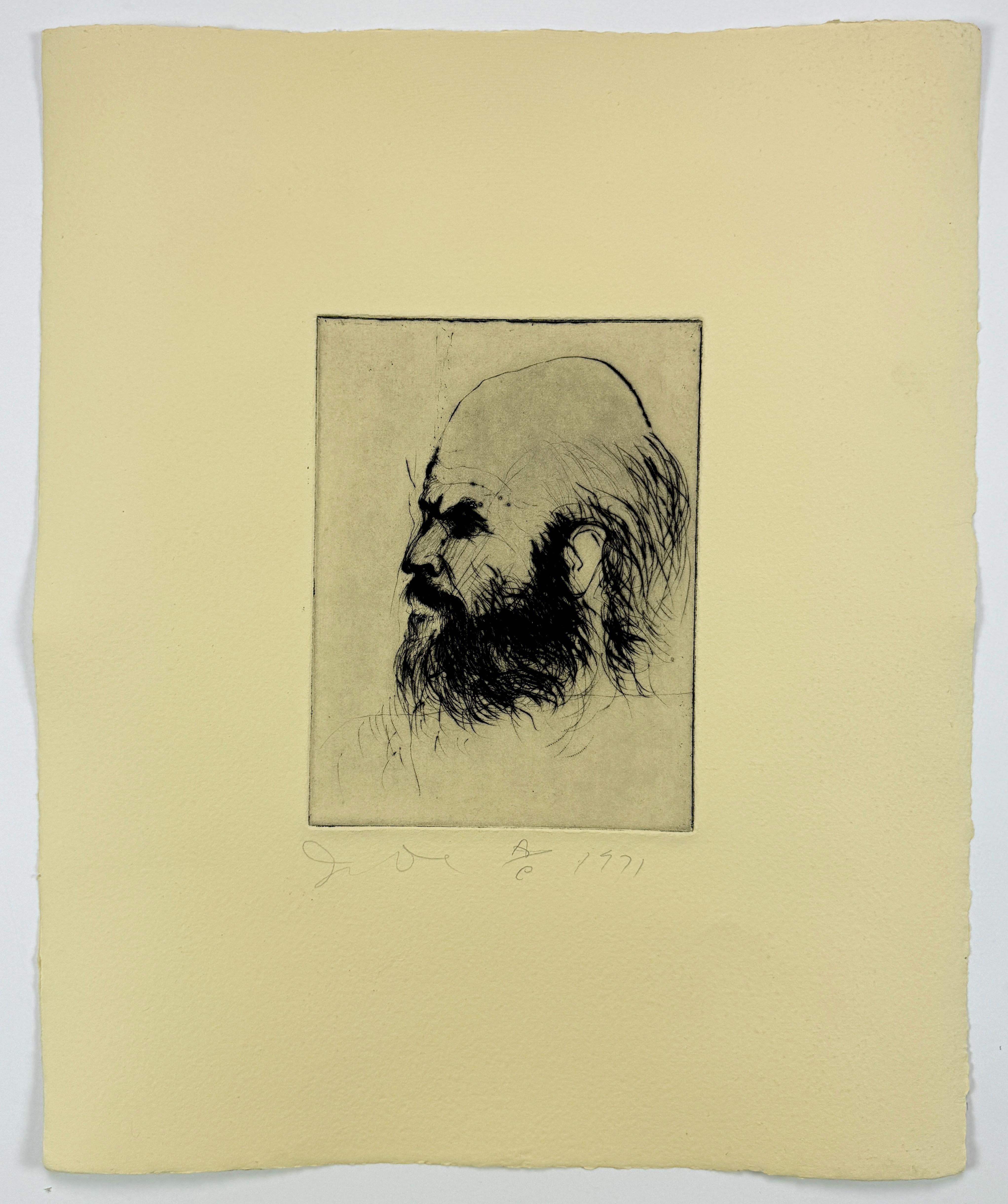 Self-Portrait di Jim Dine (1971)
Portafoglio di nove puntesecche, ciascuna da una lastra di rame di 20,3 x 15,2 cm (8 x 6 pollici)
Stampato in marrone-nero su un foglio di carta Hodgkinson Hand Made a trama tonale di 45,7 x 35,6 cm (18 x 14