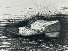 Shoe (third state) by Jim Dine still life of saddle shoe in black and white