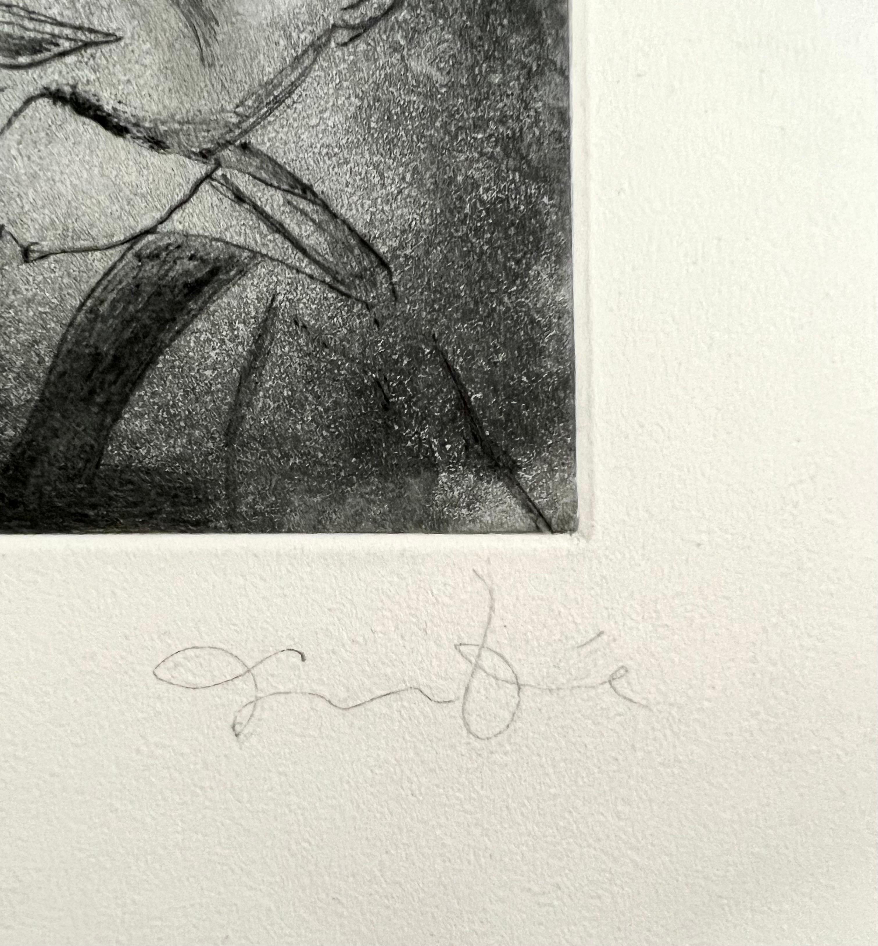 Jim Dine (American, b. 1935) 
Etching depicting Pinocchio
Published by Enitharmon Press for Whitman College, London 1999
Hand signed in pencil lower right. Measures 9