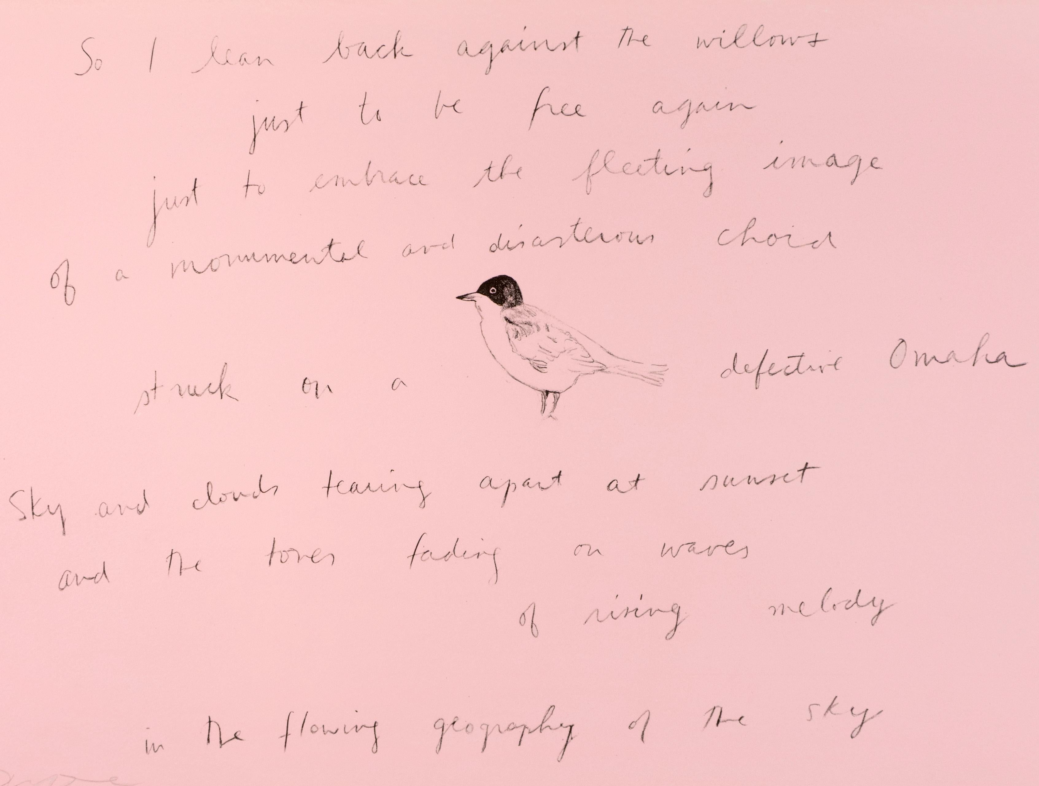 So I lean back (Oo La La) Jim Dine lithograph and Ron Padgett poetry pink bird For Sale 1