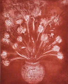 Red Ochre Flowers Etching, Contemporary Still Life, Signed A/P, 1978