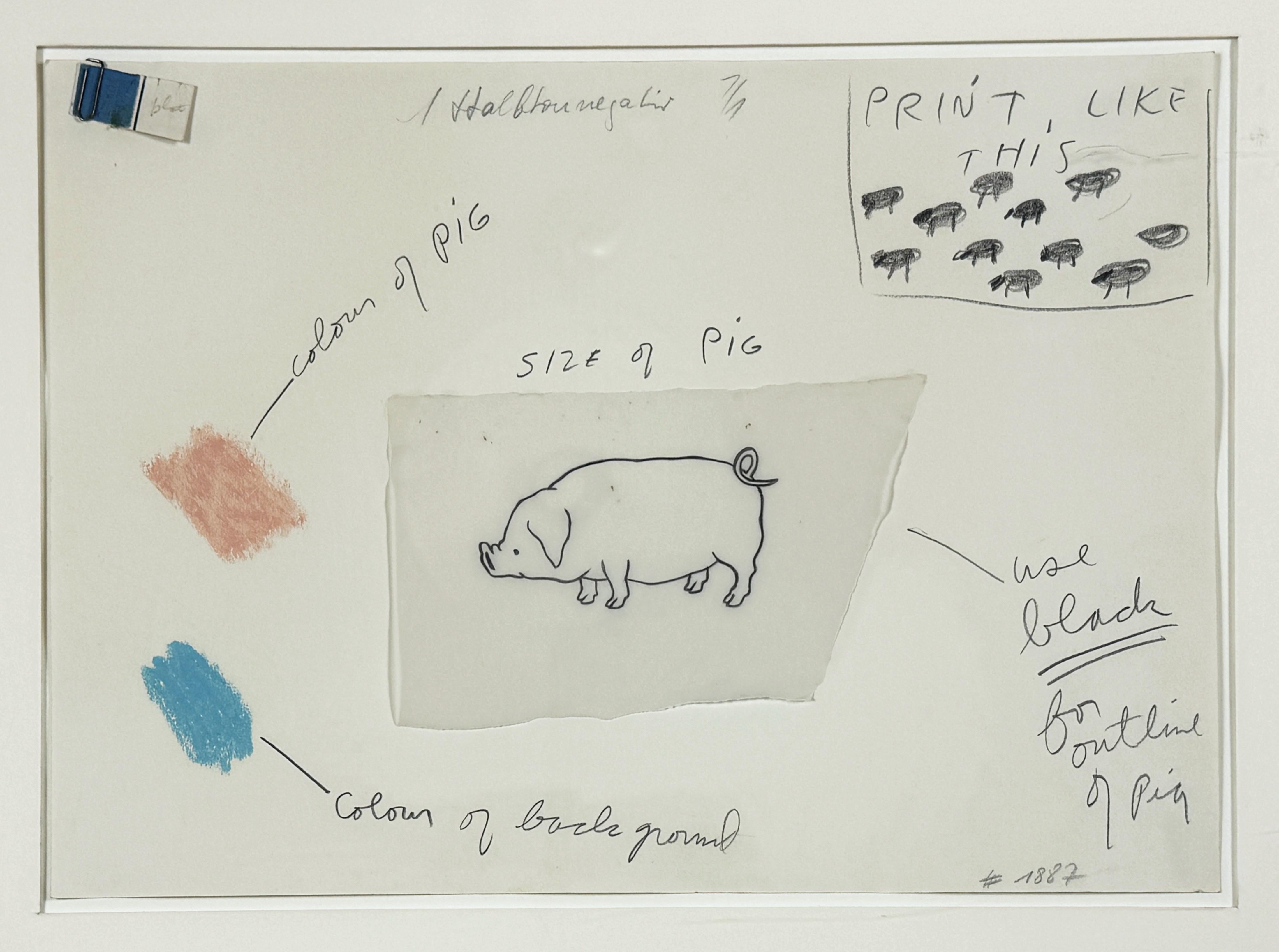 Jim Dine Studie über Schweine für die Oo La La Portfolio-Box mit Ron Padgett blau im Angebot 1