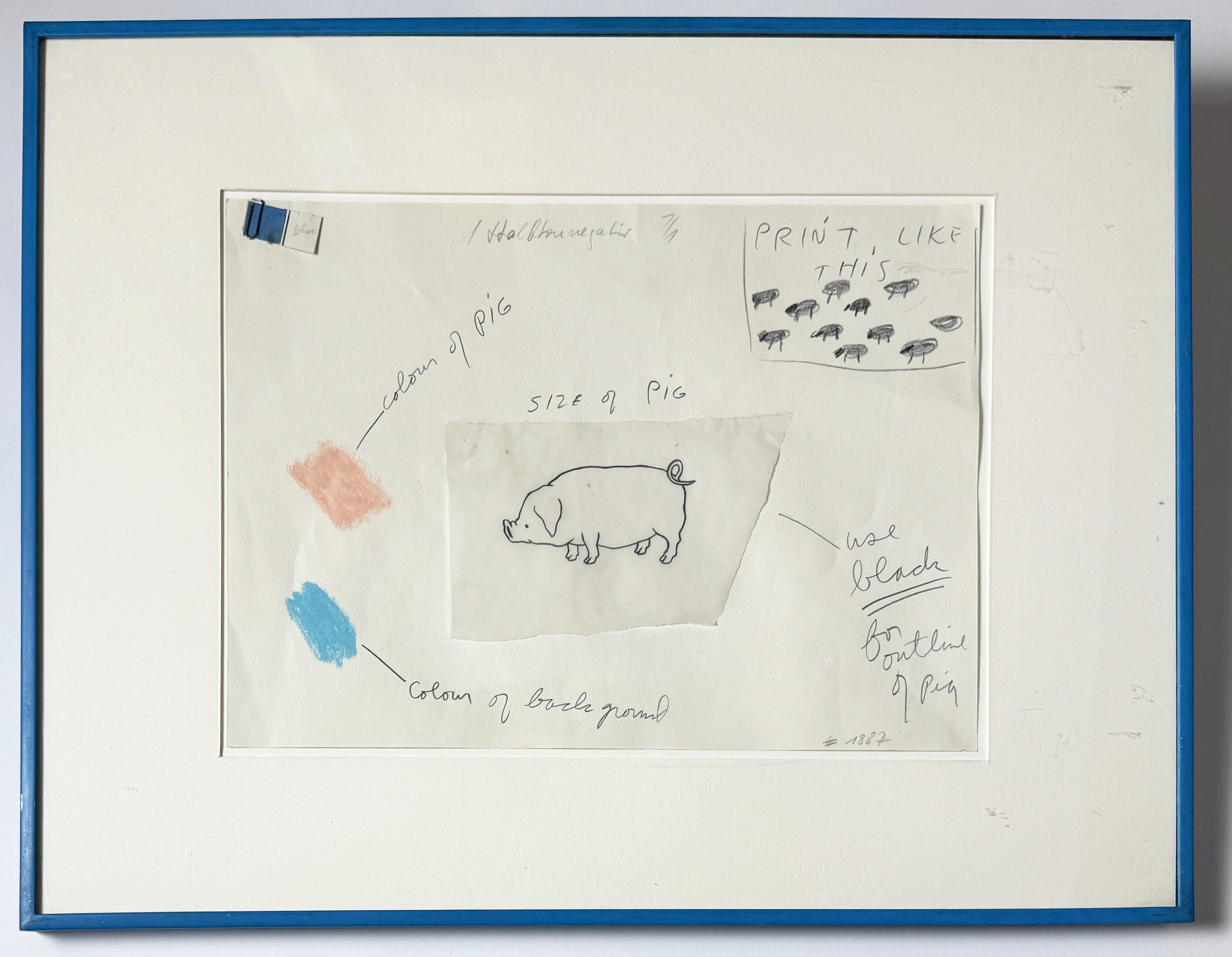 Jim Dine Studie über Schweine für die Oo La La Portfolio-Box mit Ron Padgett blau im Angebot 7