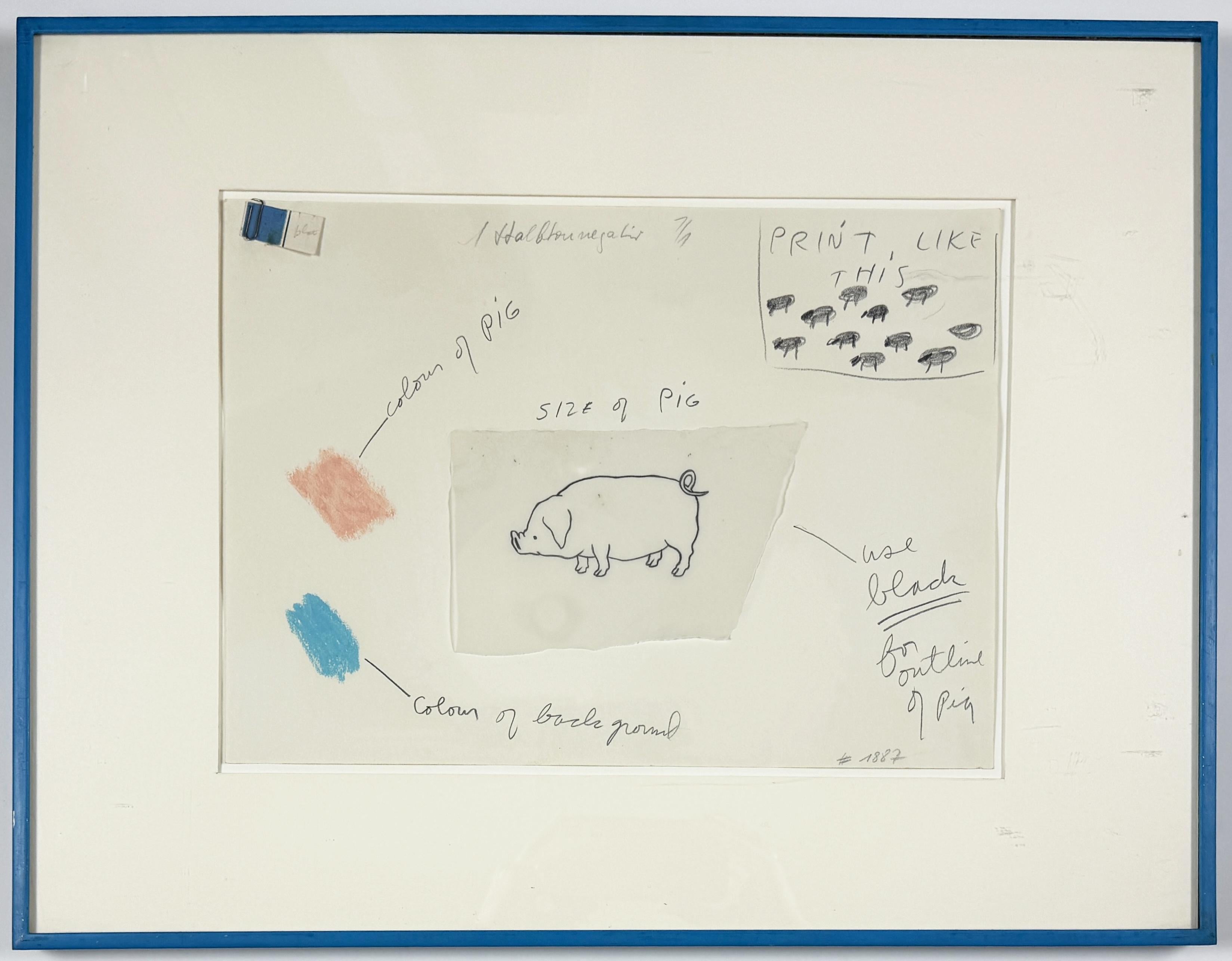 Diese Zeichnung ist eine Studie für die Portfolio-Box  aus der Mappe Jim Dine Oo La La mit 15 Lithografien, die im Offsetverfahren von Zinkplatten gedruckt wurden. Das Portfolio wurde in Collaboration mit Ron Padgett erstellt und von Petersburg