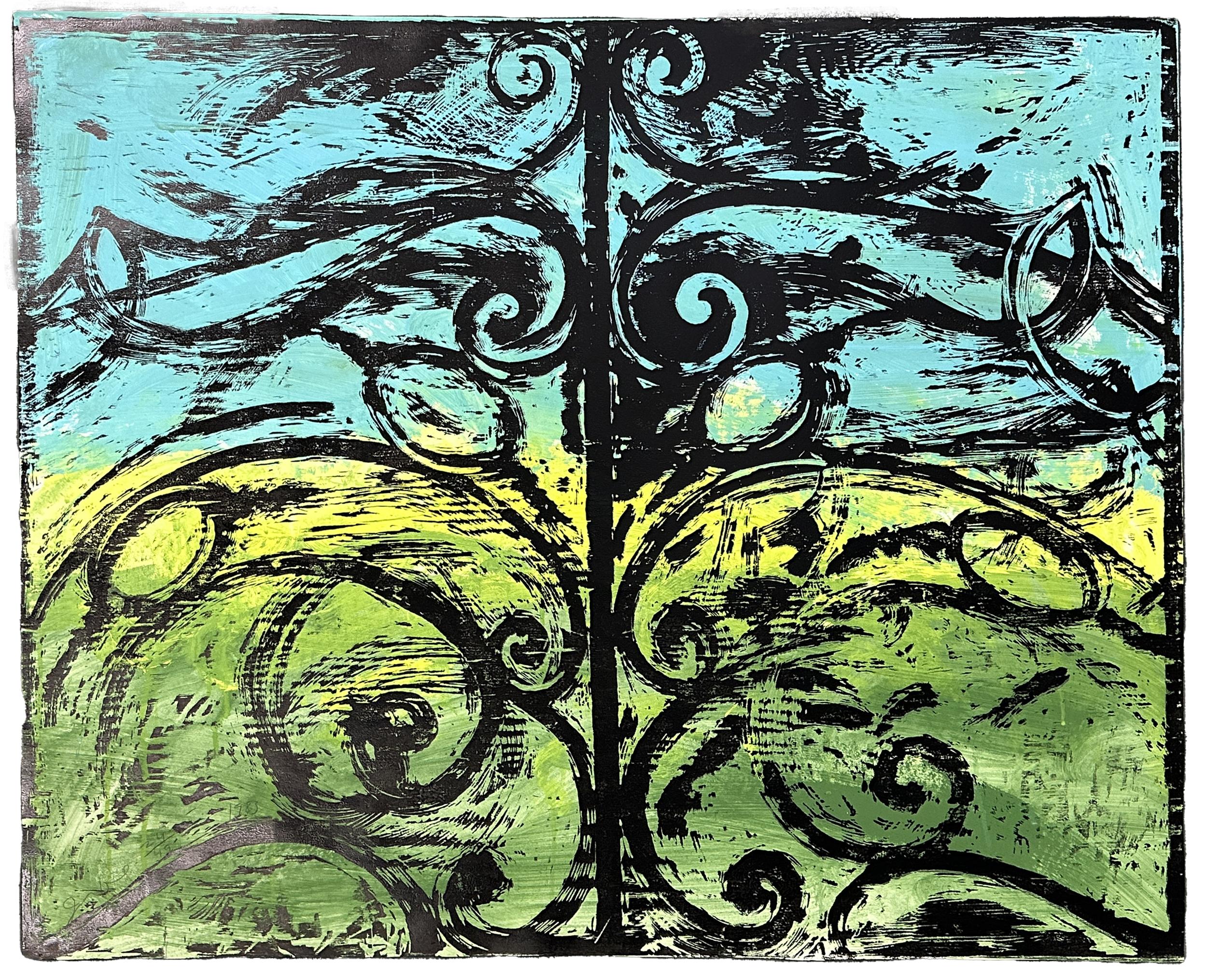 Jim Dine Landscape Print - The First Wood Gate 1983 Hand Embellished Woodcut Hand-painted