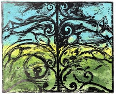 The First Wood Gate 1983 Hand Embellished Woodcut Hand-painted