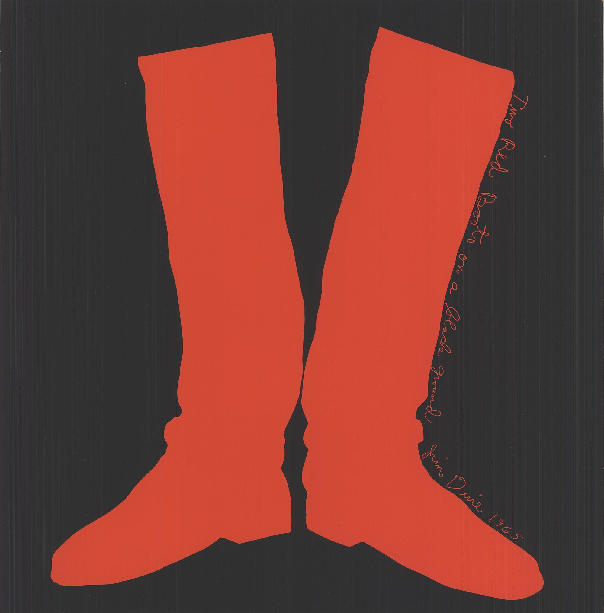 Die roten Stiefel auf schwarzem Grund, 1968 ORIGINAL SERIGRAPH – Print von Jim Dine