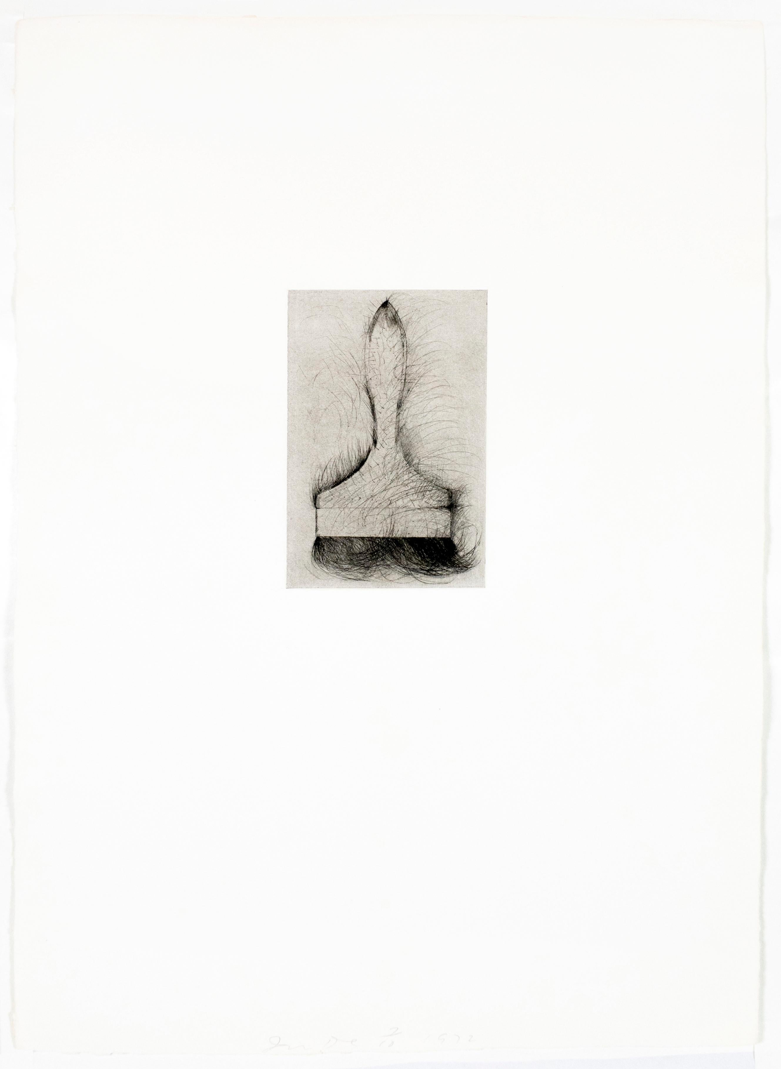 Punta seca con herramienta: Pincel de Jim Dine, boceto de bodegón con herramienta en blanco y negro en venta 1