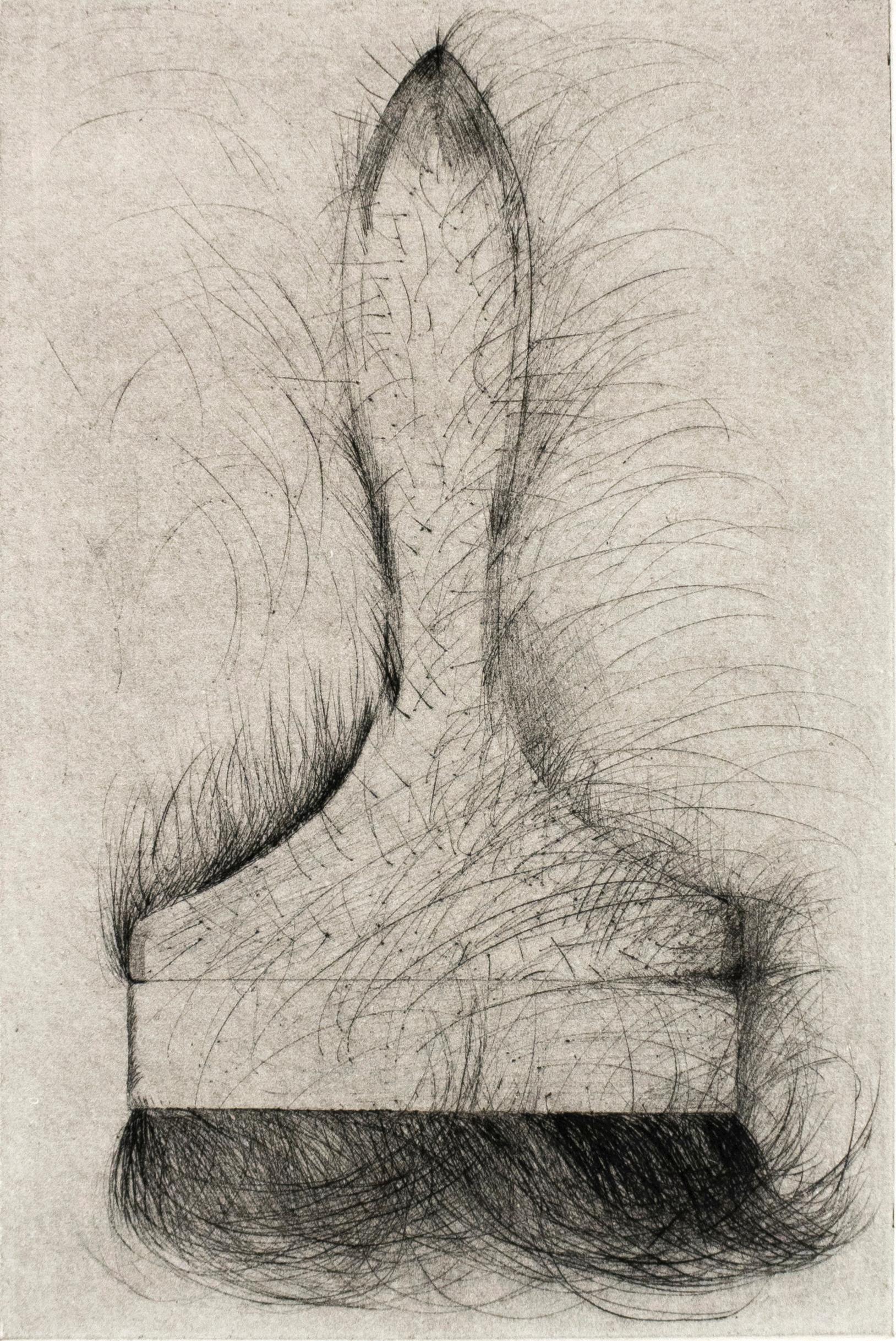 Punta seca con herramienta: Pincel de Jim Dine, boceto de bodegón con herramienta en blanco y negro