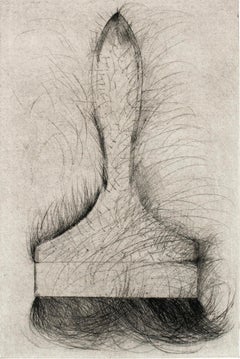 Punta seca con herramienta: Pincel de Jim Dine, boceto de bodegón con herramienta en blanco y negro