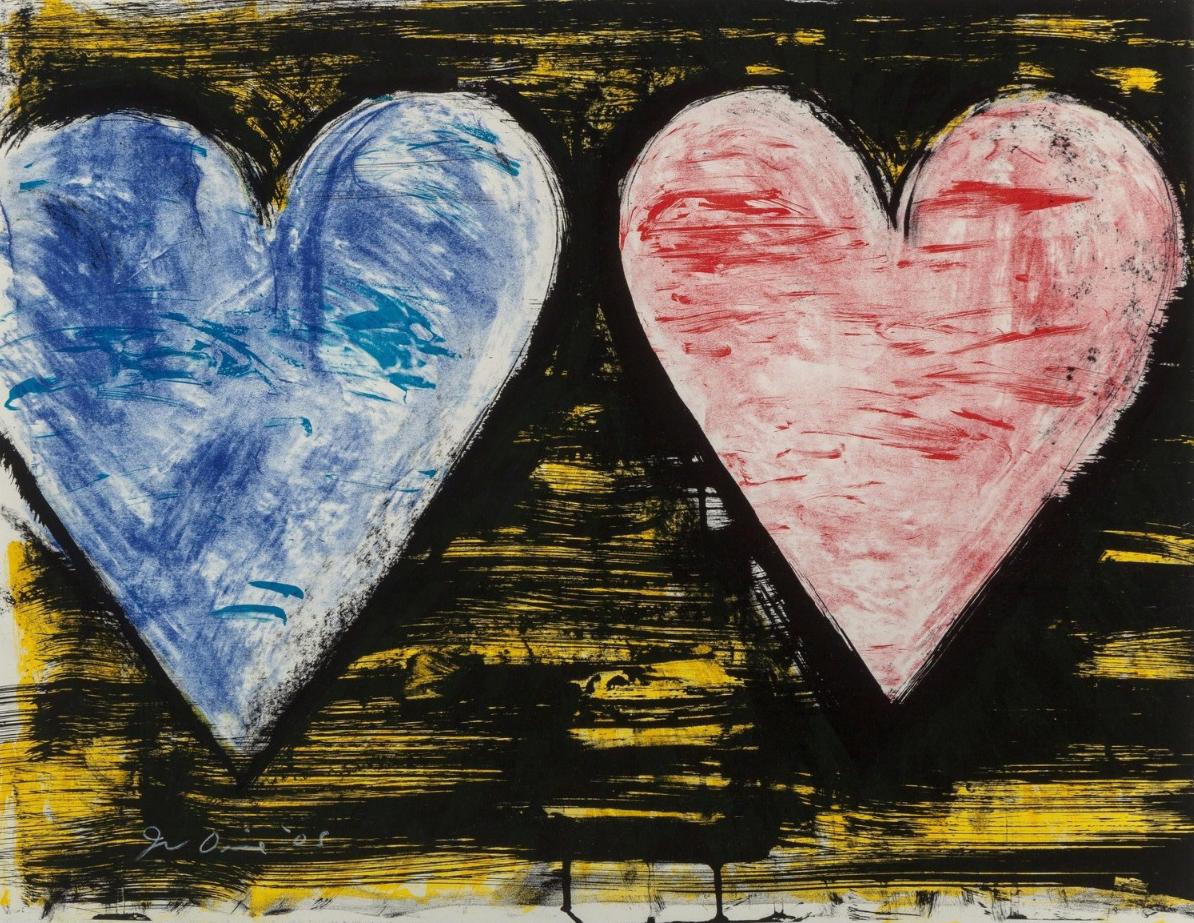 Jim Dine Abstract Print - Two Hearts at Sunset