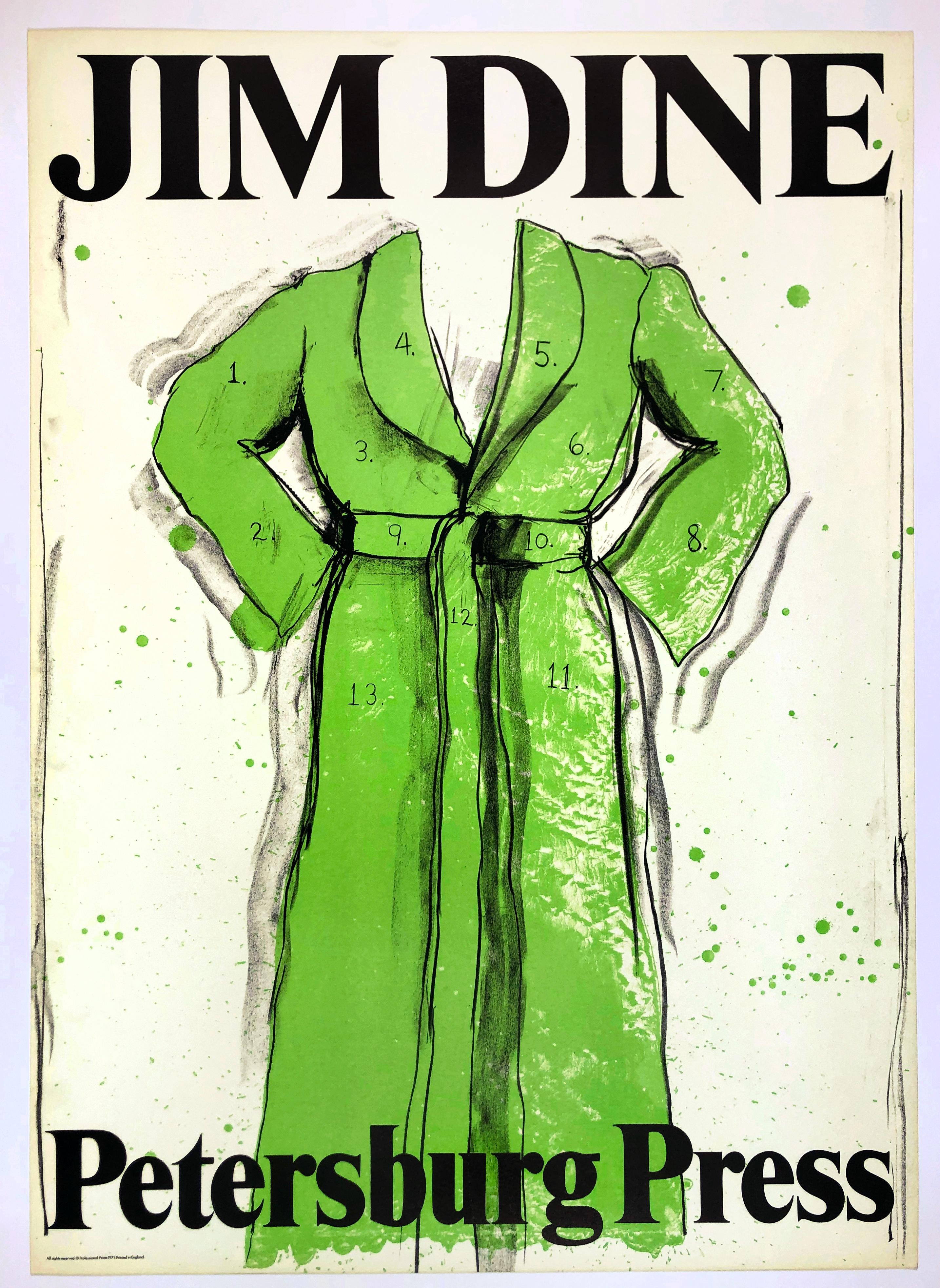 Vintage Jim Dine Green Bathrobe exhibition poster, 1970s retro pop art font 