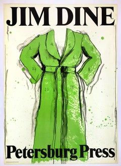 Retro Jim Dine Green Bathrobe exhibition poster, 1970s retro pop art font 