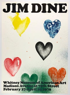 Retro Jim Dine poster Whitney Museum 1970 (Six Hearts) rainbow retro font