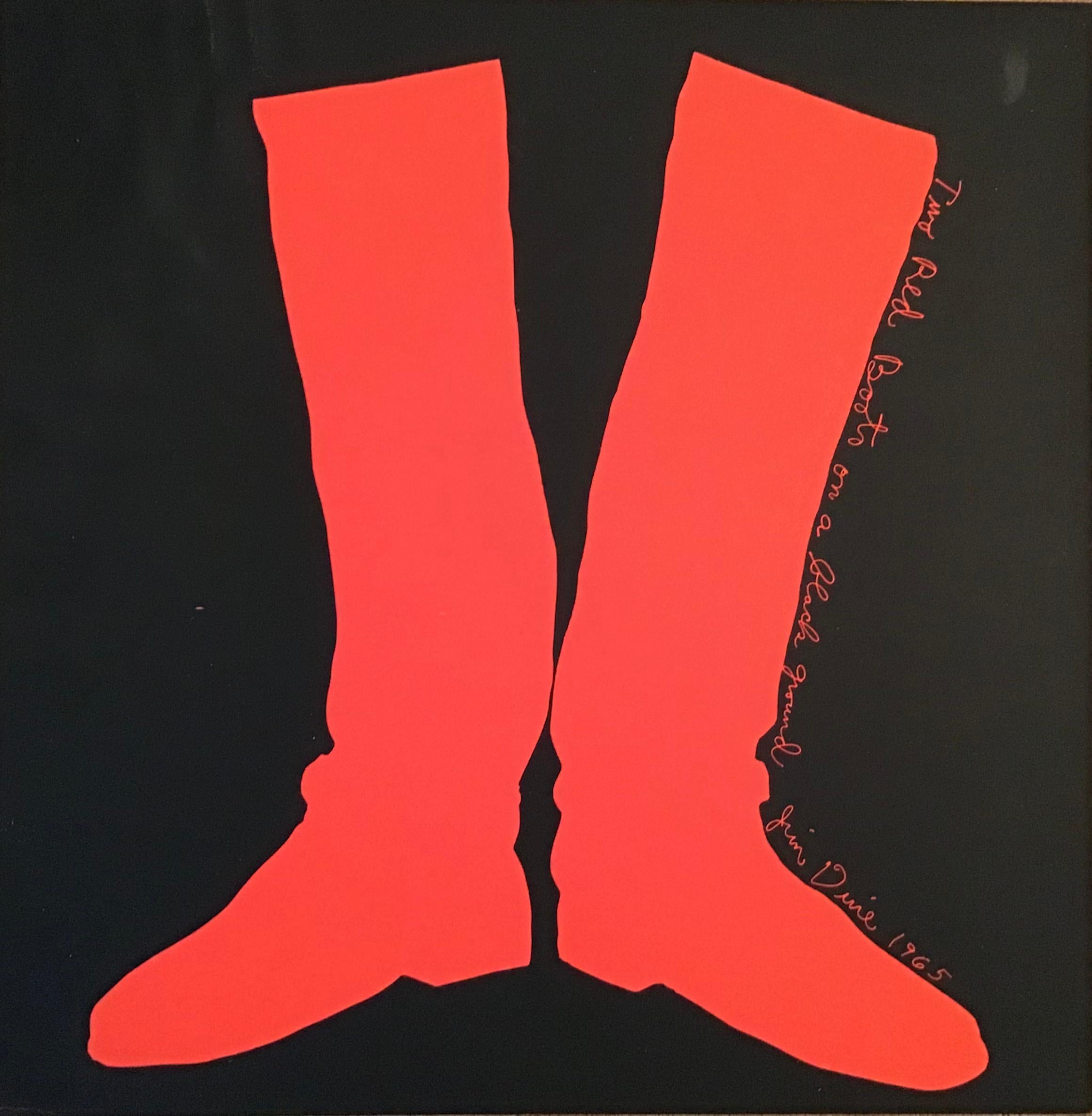 Mid-Century Modern Jim Dine Serigraph Two Red Boots on a Black Ground For Sale